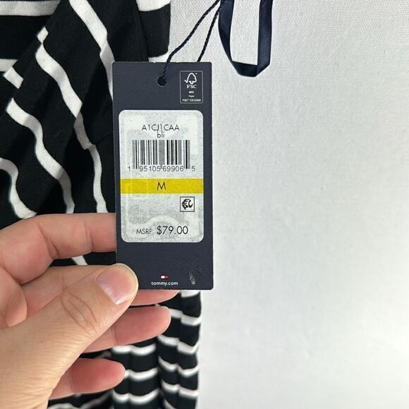 Tommy Hilfiger Boat Neck Twist Front Strip Dress- Black/White- Size M- NWT - Picture 3 of 7